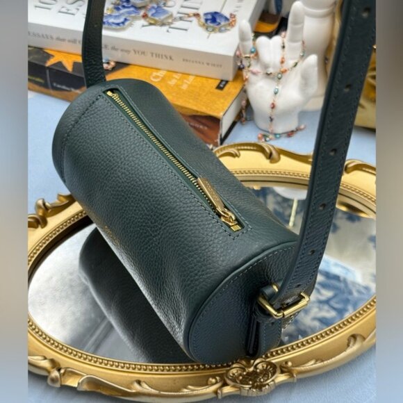 🆕 OROTON 🧿 NWOT Margot Mini Cylindrical Leather Drum Bag, Deep Green - Picture 6 of 16